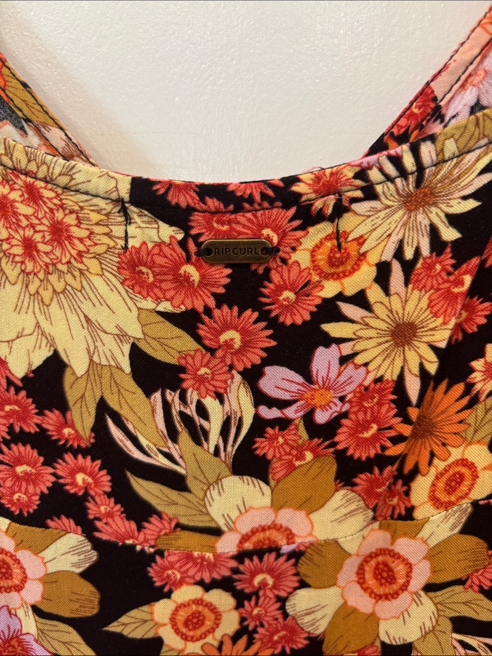 Rip Curl Black Floral Mini Dress with Pink & Orange Blooms - Picture 5 of 5
